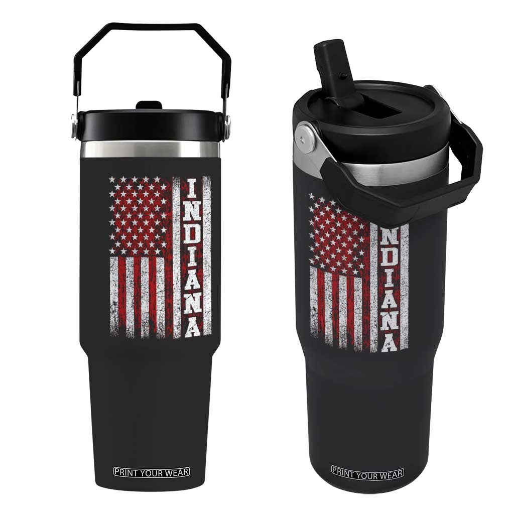 Indiana Fan Flip Straw Tumbler Classic Retro City USA Flag Patriotic American TS10 One Size: 30 oz Black Print Your Wear
