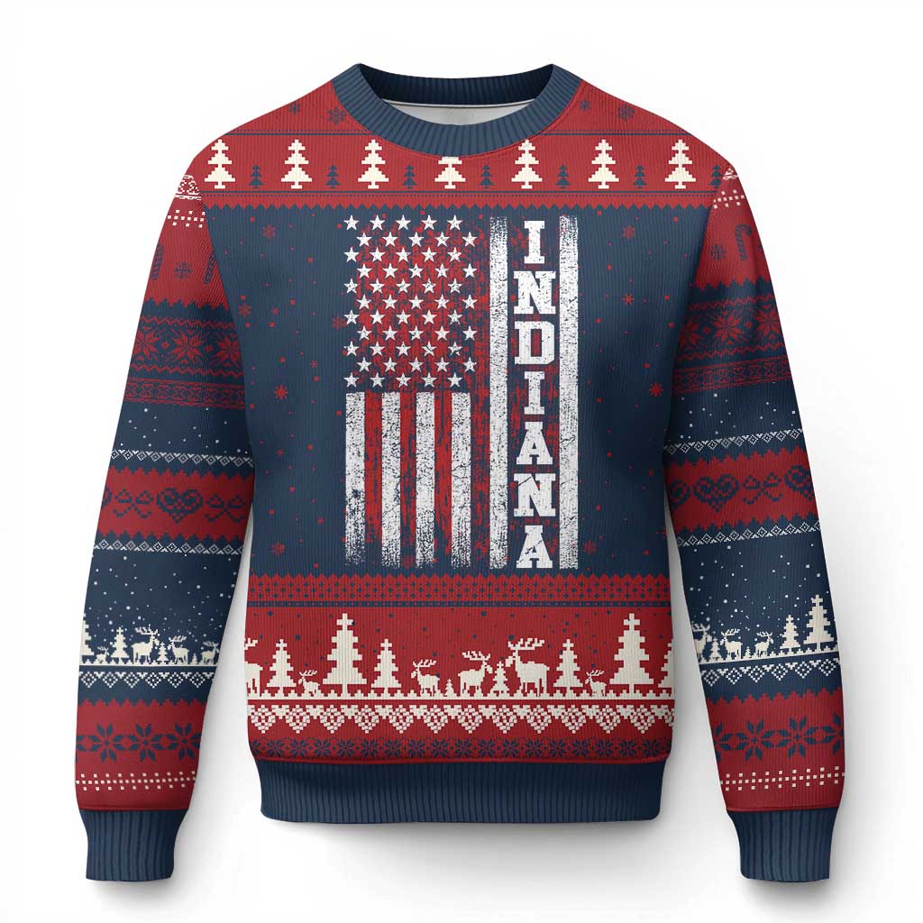 Indiana Fan Ugly Christmas Sweater Classic Retro City USA Flag Patriotic American TS10 Navy Red Print Your Wear