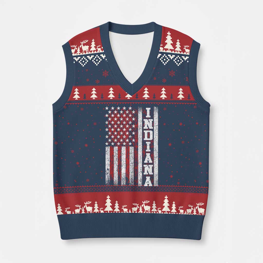 Indiana Fan V-Neck Knit Sweater Vest Classic Retro City USA Flag Patriotic American TS10 Navy Red Print Your Wear