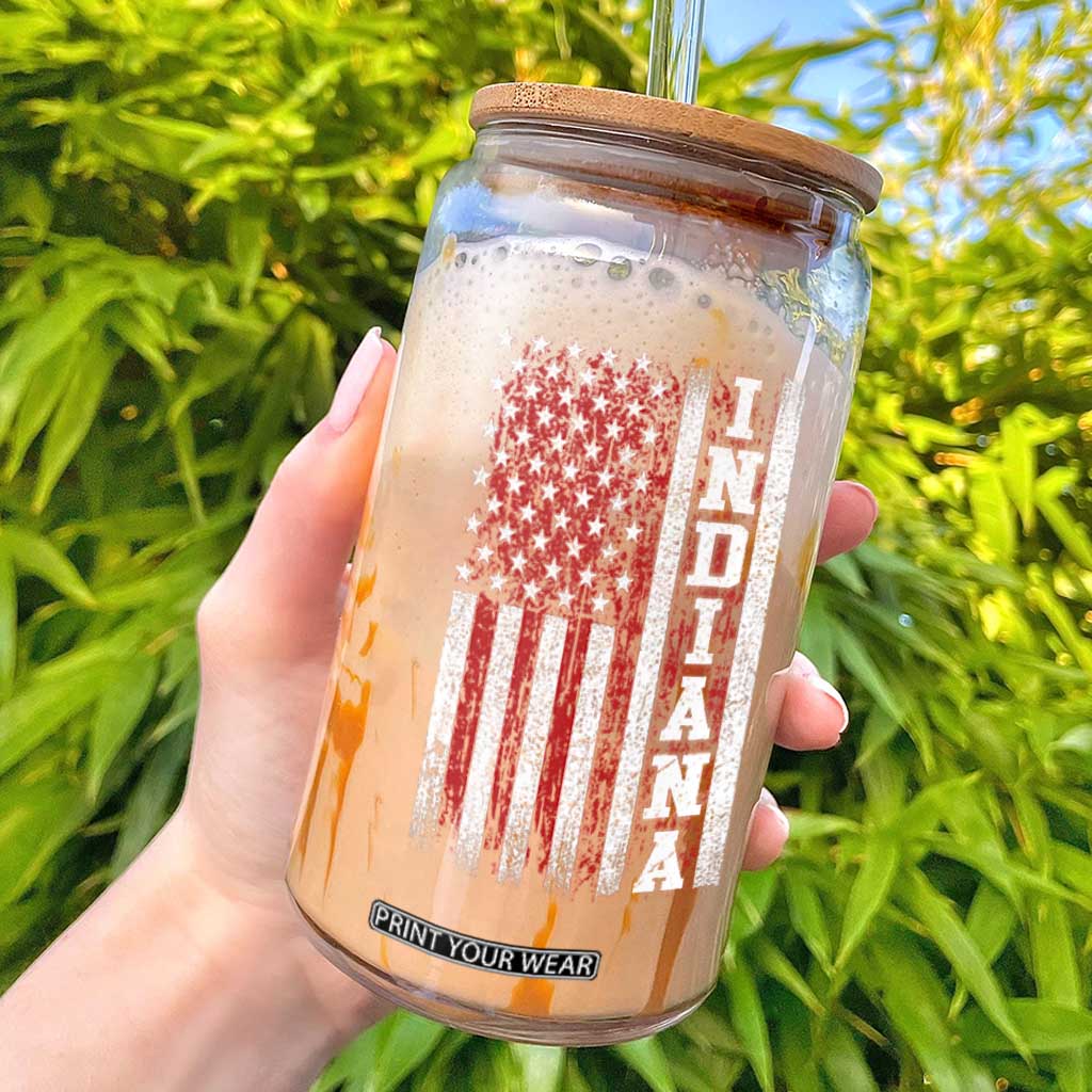 Indiana Fan Glass Can Classic Retro City USA Flag Patriotic American TS10 Black Print Your Wear