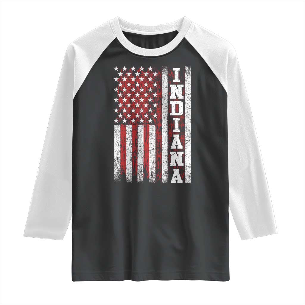 Indiana Fan Raglan Shirt Classic Retro City USA Flag Patriotic American TS10 Black White Print Your Wear