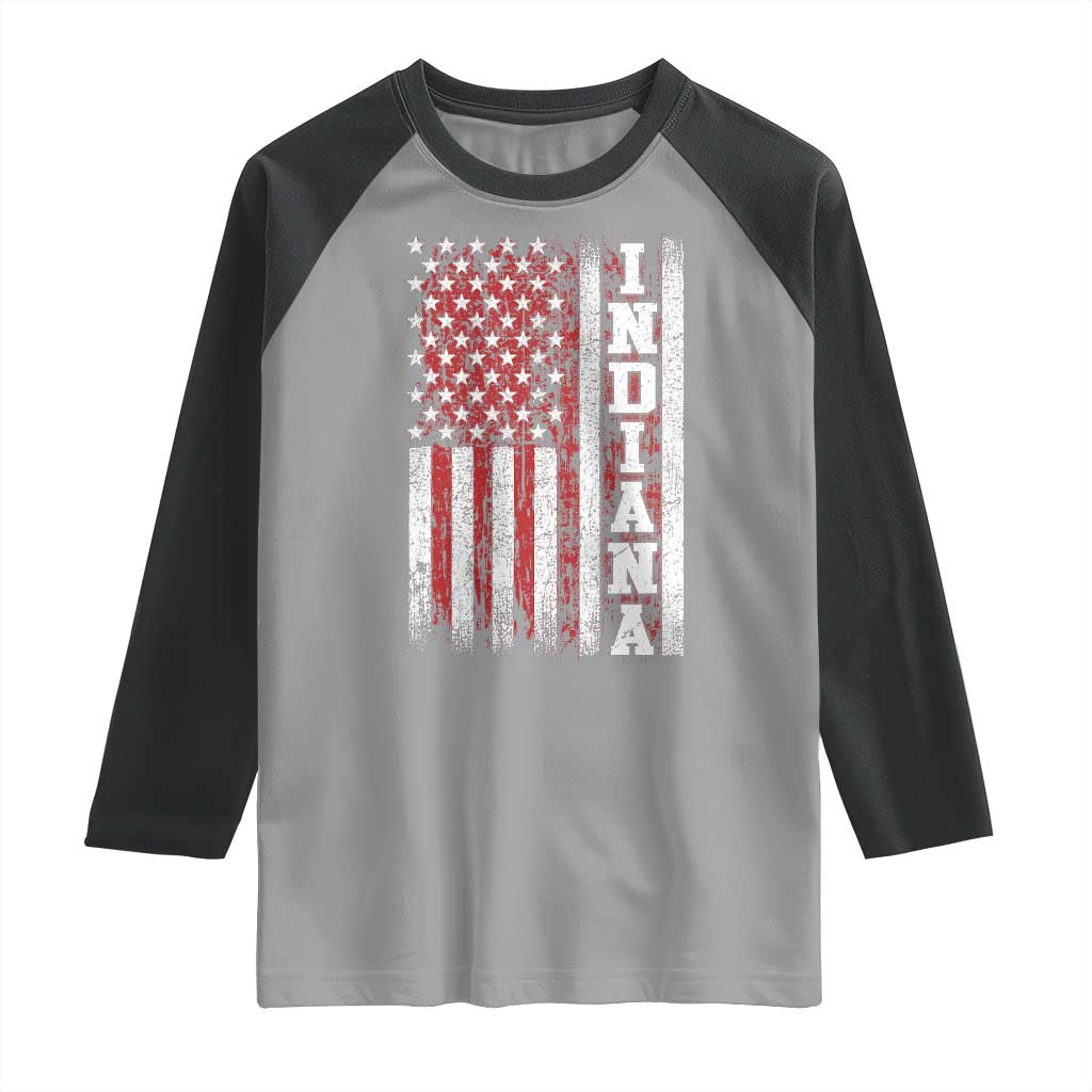 Indiana Fan Raglan Shirt Classic Retro City USA Flag Patriotic American TS10 Sport Gray Black Print Your Wear