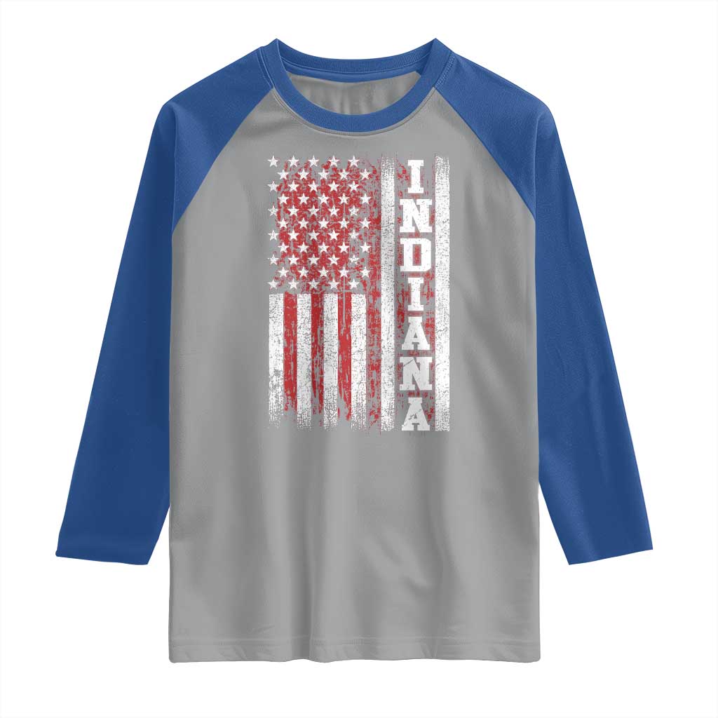 Indiana Fan Raglan Shirt Classic Retro City USA Flag Patriotic American TS10 Sport Gray Royal Print Your Wear