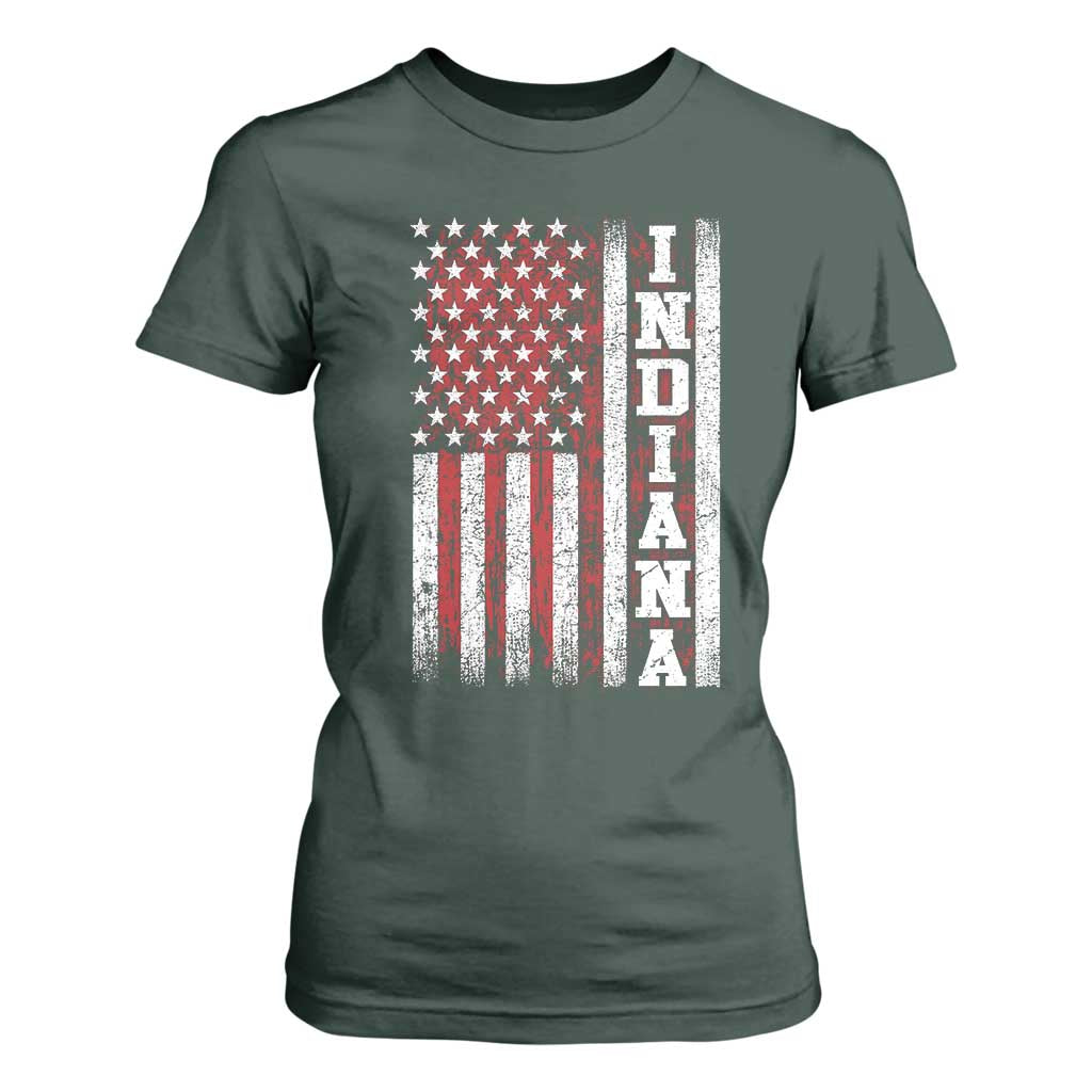 Indiana Fan T Shirt For Women Classic Retro City USA Flag Patriotic American TS10 Dark Forest Green Print Your Wear