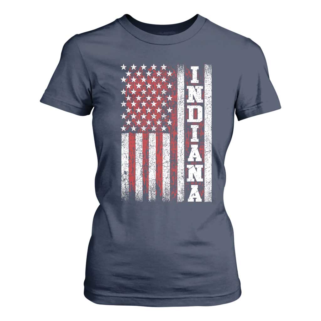 Indiana Fan T Shirt For Women Classic Retro City USA Flag Patriotic American TS10 Navy Print Your Wear
