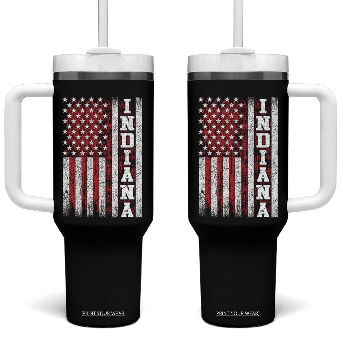 Indiana Fan Tumbler With Handle Classic Retro City USA Flag Patriotic American TS10 One Size: 40 oz Black Print Your Wear