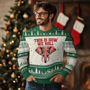 Alabama Fan Ugly Christmas Sweater This Is How We Roll Elephant Bama Mascot Game Day TS10 Beige Green Print Your Wear
