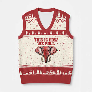 Alabama Fan V-Neck Knit Sweater Vest This Is How We Roll Elephant Bama Mascot Game Day TS10 Beige Red Print Your Wear