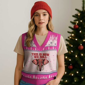 Alabama Fan V-Neck Knit Sweater Vest This Is How We Roll Elephant Bama Mascot Game Day TS10 Hot Pink Print Your Wear