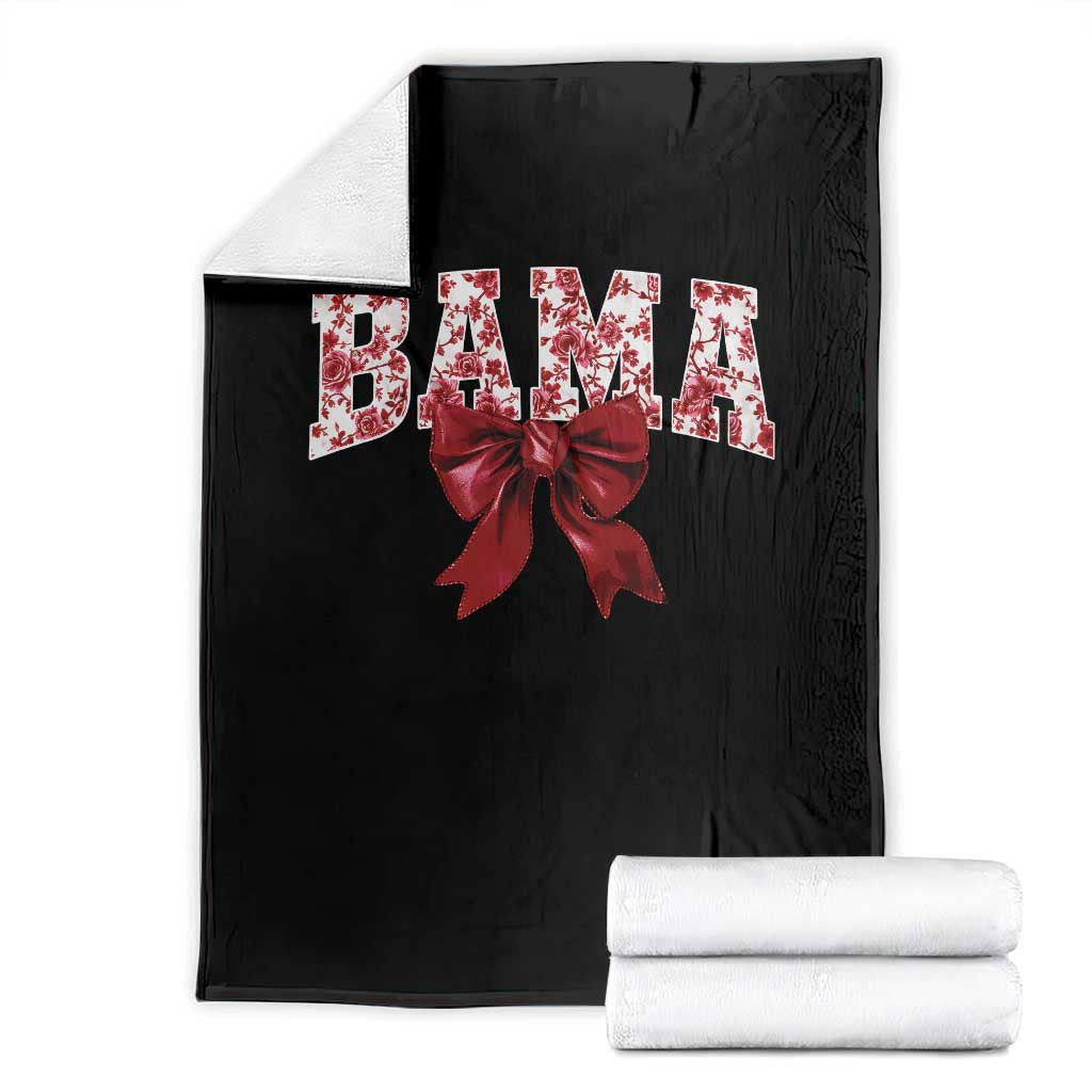 Vintage Bama Coquette Bow Throw Blanket Retro Varsity Alabama Football Lover AL State - Print Your Wear