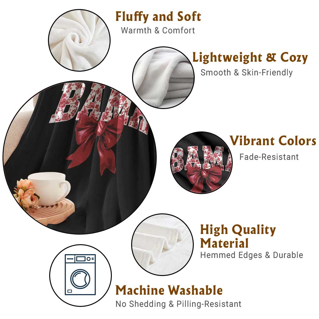 Vintage Bama Coquette Bow Throw Blanket Retro Varsity Alabama Football Lover AL State TS10 Print Your Wear