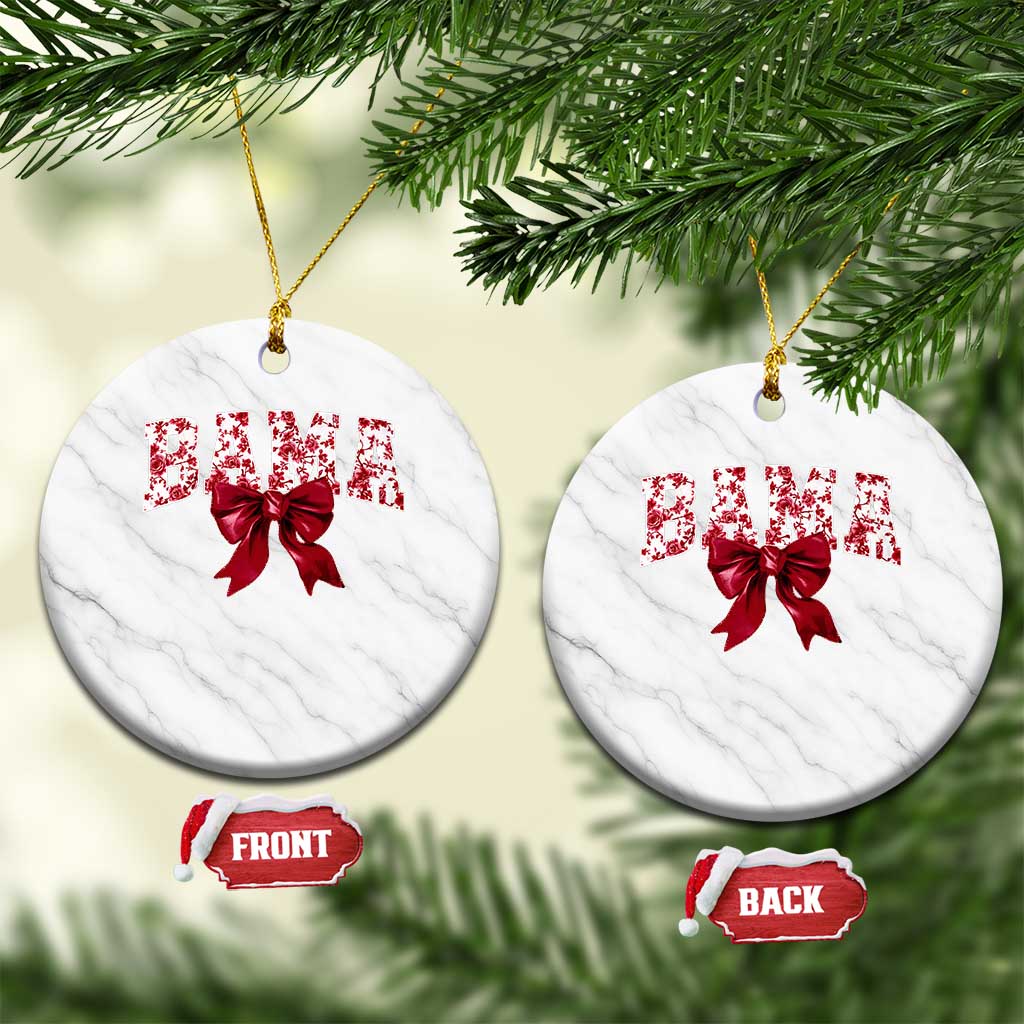 Vintage Bama Coquette Bow Ceramic Ornament Retro Varsity Alabama Football Lover AL State TS10 1pc White Marble Print Your Wear