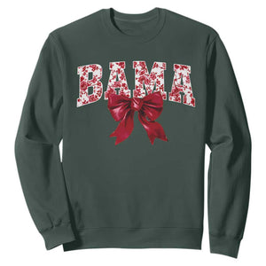 Vintage Bama Coquette Bow Sweatshirt Retro Varsity Alabama Football Lover AL State TS10 Dark Forest Green Print Your Wear