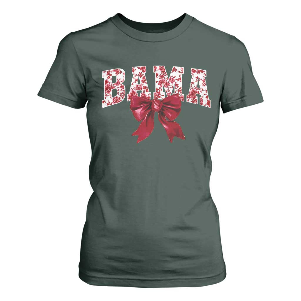 Vintage Bama Coquette Bow T Shirt For Women Retro Varsity Alabama Football Lover AL State TS10 Dark Forest Green Print Your Wear