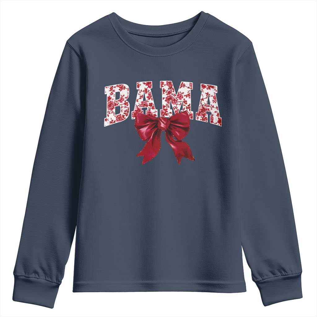 Vintage Bama Coquette Bow Youth Sweatshirt Retro Varsity Alabama Football Lover AL State TS10 Navy Print Your Wear