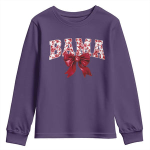 Vintage Bama Coquette Bow Youth Sweatshirt Retro Varsity Alabama Football Lover AL State TS10 Purple Print Your Wear
