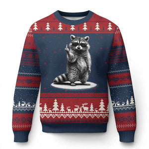 Raccoon Meme Ugly Christmas Sweater Middle Finger Trash Panda Sarcastic Humor TS10 Navy Red Print Your Wear