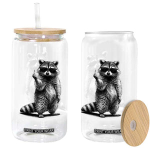 Raccoon Meme Glass Can Middle Finger Trash Panda Sarcastic Humor TS10 Print Your Wear