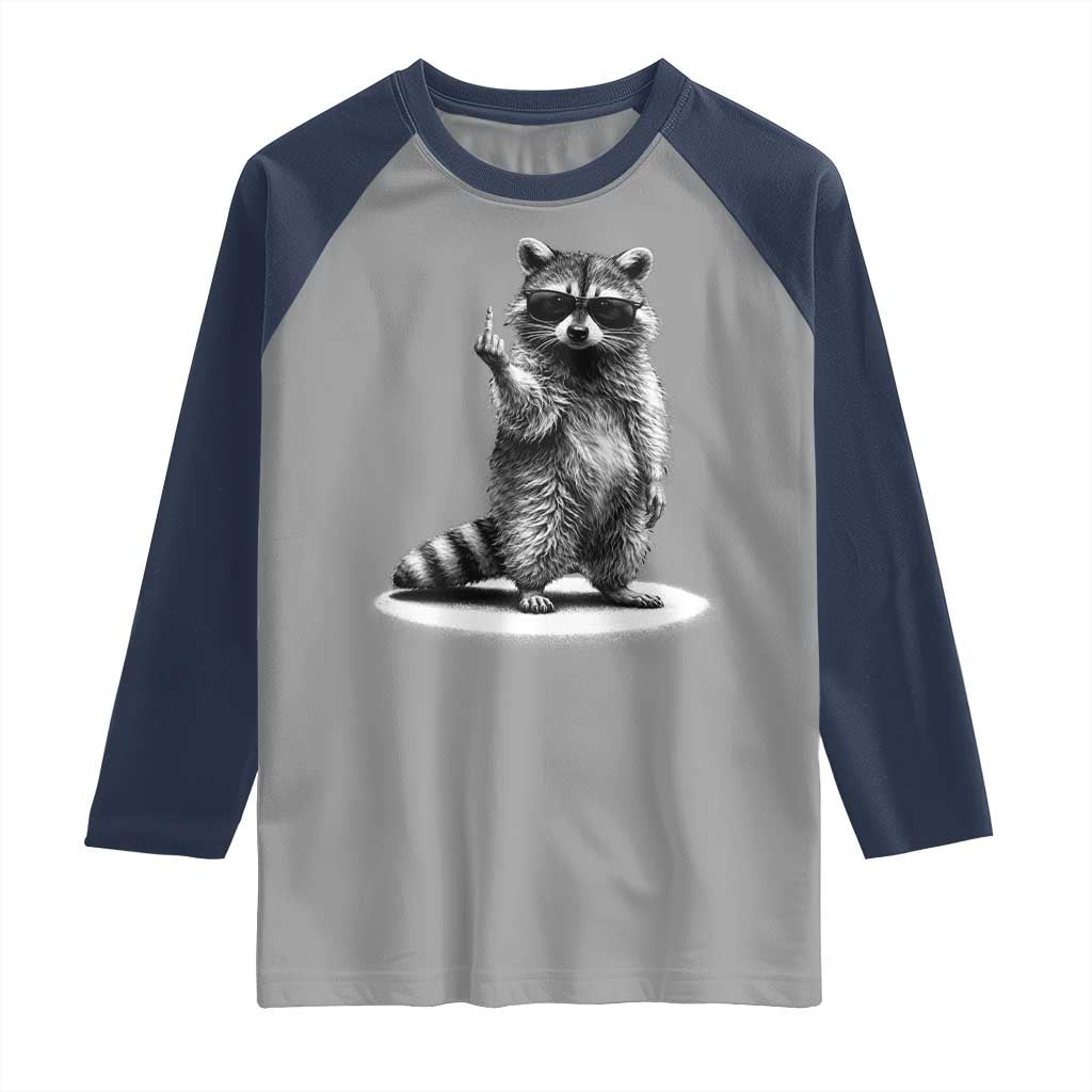 Raccoon Meme Raglan Shirt Middle Finger Trash Panda Sarcastic Humor TS10 Sport Gray Navy Print Your Wear
