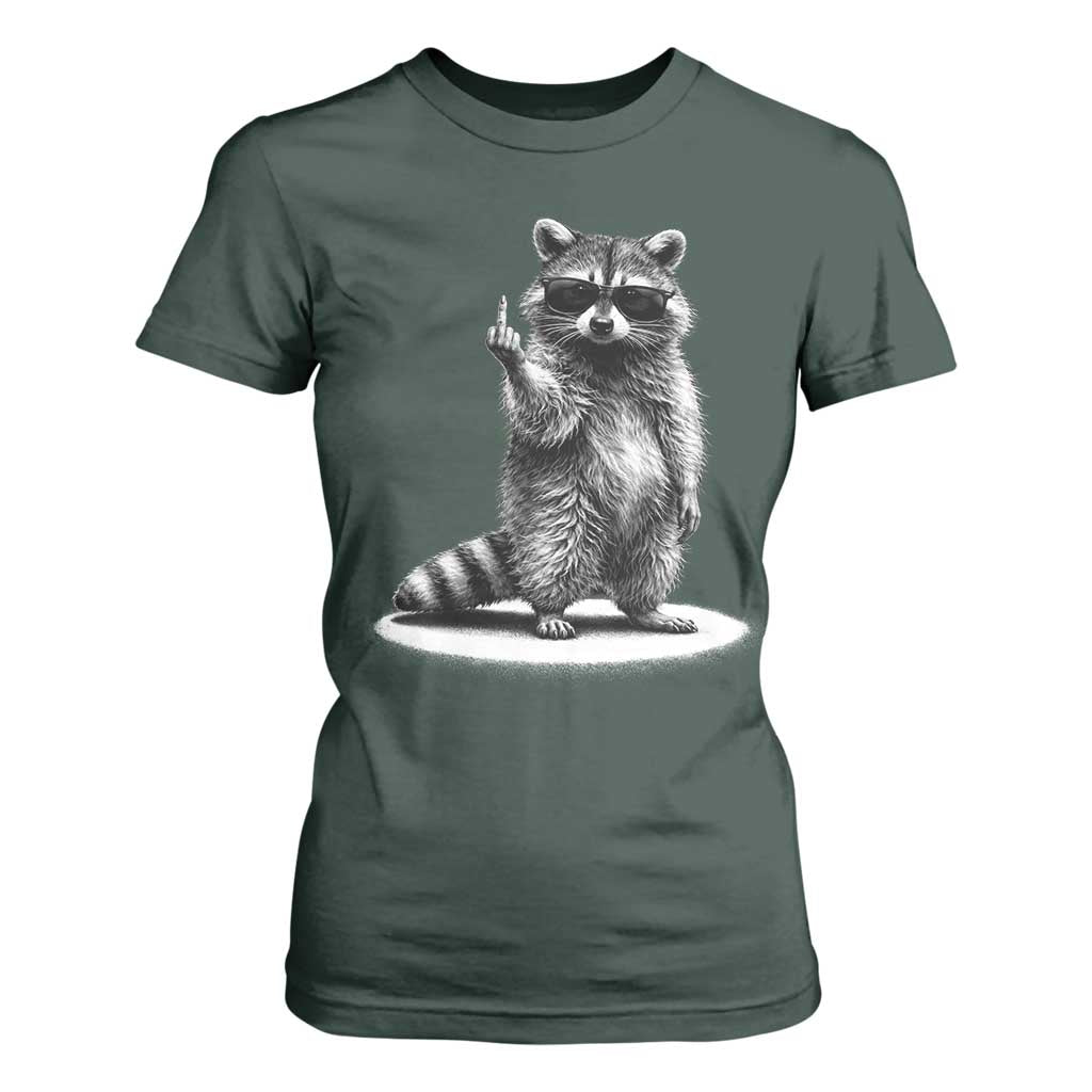 Raccoon Meme T Shirt For Women Middle Finger Trash Panda Sarcastic Humor TS10 Dark Forest Green Print Your Wear