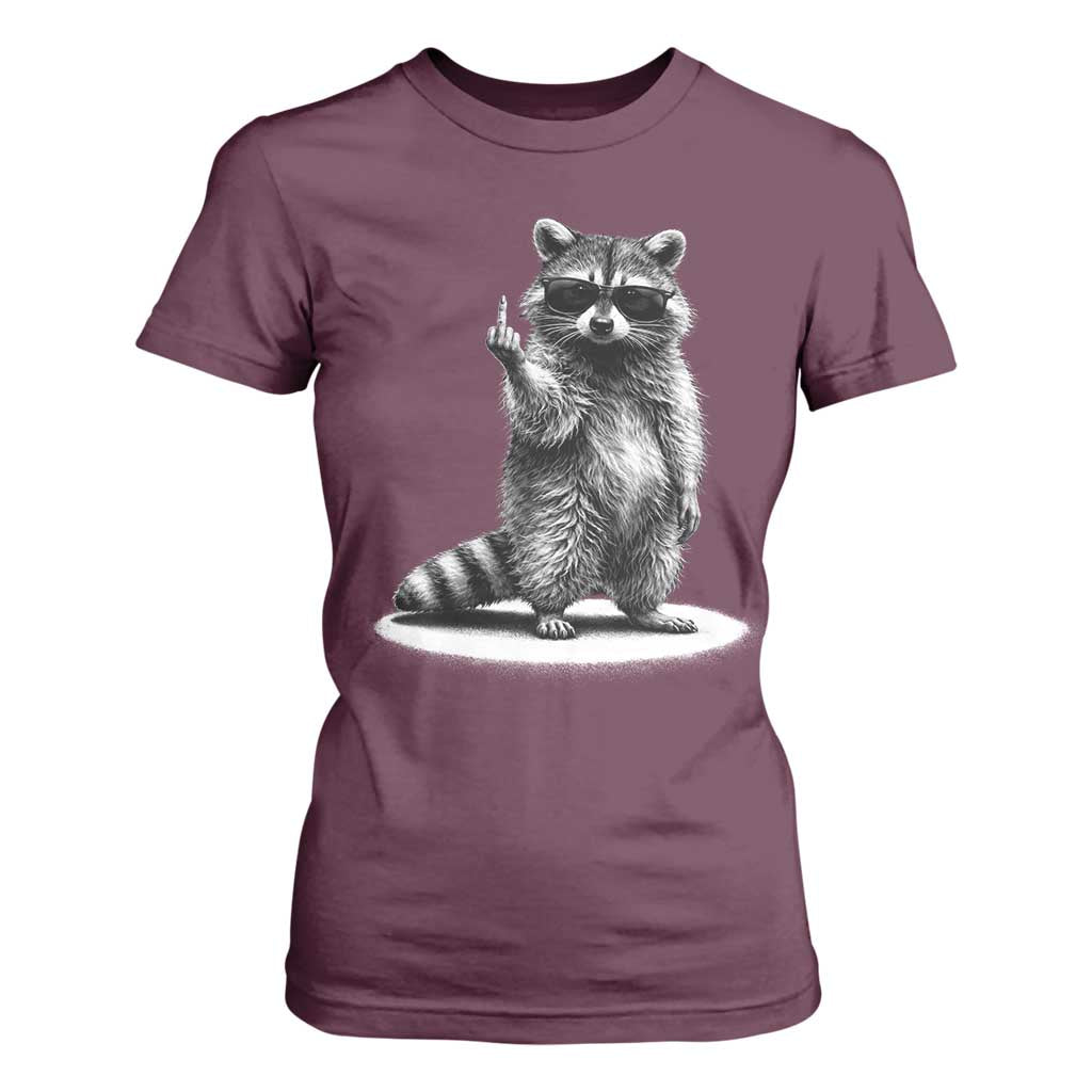 Raccoon Meme T Shirt For Women Middle Finger Trash Panda Sarcastic Humor TS10 Maroon Print Your Wear