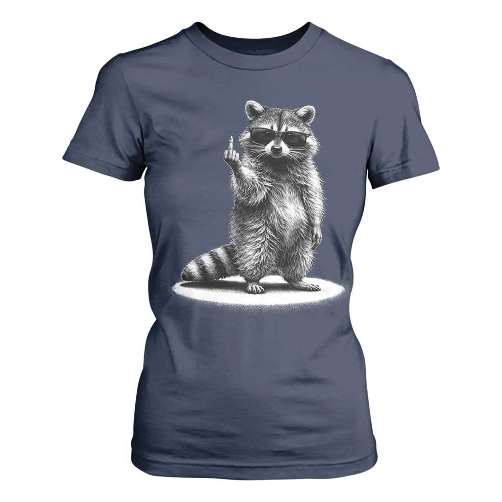 Raccoon Meme T Shirt For Women Middle Finger Trash Panda Sarcastic Humor TS10 Navy Print Your Wear