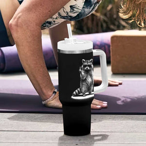 Raccoon Meme Tumbler With Handle Middle Finger Trash Panda Sarcastic Humor TS10 Print Your Wear