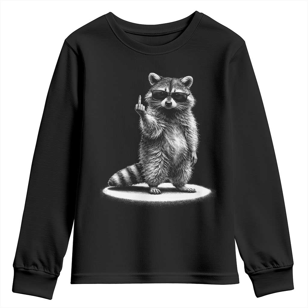 Raccoon Meme Youth Sweatshirt Middle Finger Trash Panda Sarcastic Humor TS10 Black Print Your Wear