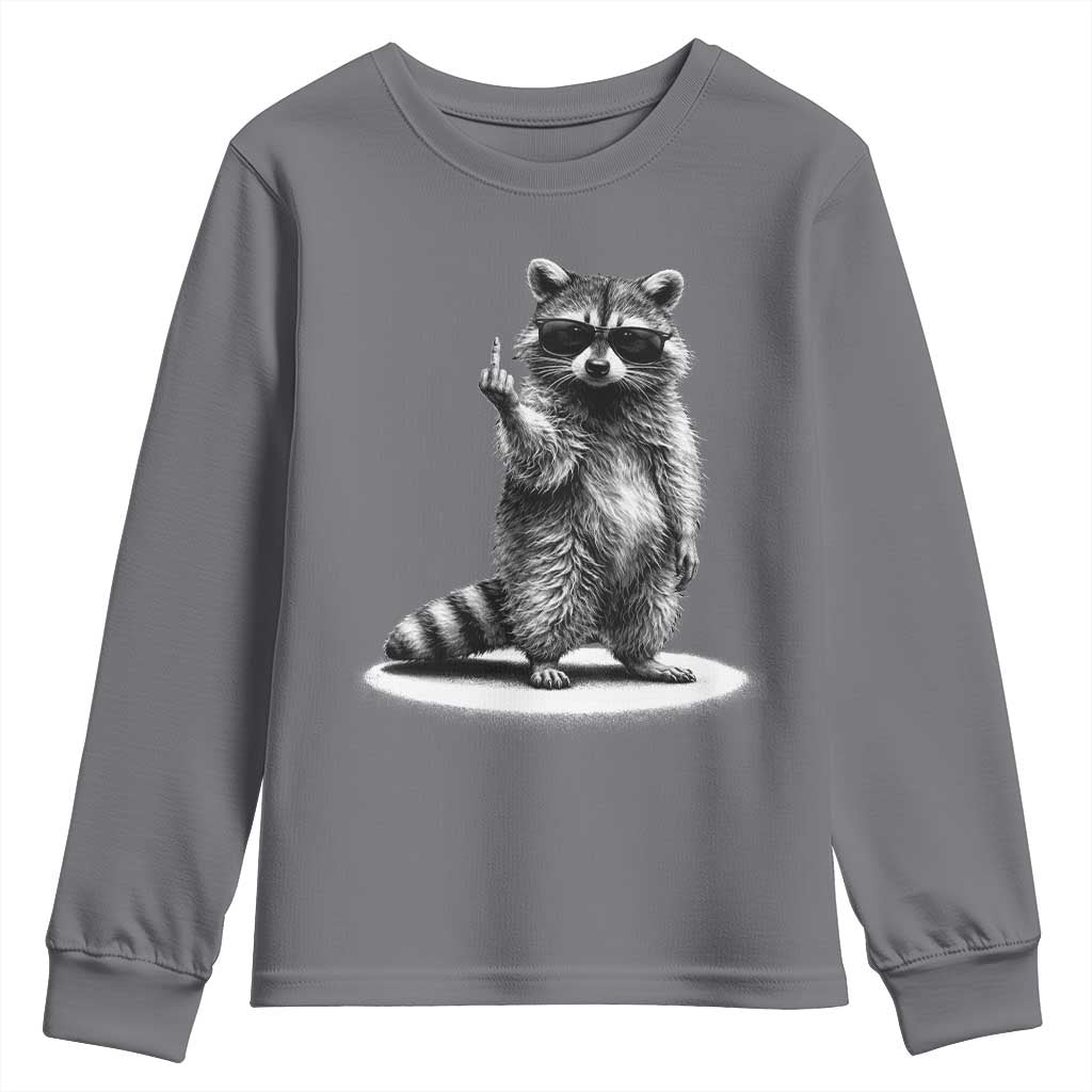 Raccoon Meme Youth Sweatshirt Middle Finger Trash Panda Sarcastic Humor TS10 Charcoal Print Your Wear