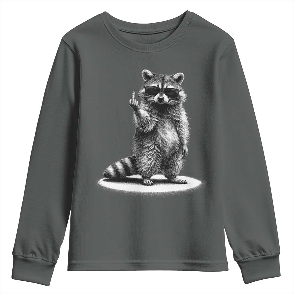 Raccoon Meme Youth Sweatshirt Middle Finger Trash Panda Sarcastic Humor TS10 Dark Heather Print Your Wear