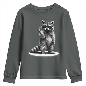 Raccoon Meme Youth Sweatshirt Middle Finger Trash Panda Sarcastic Humor TS10 Dark Heather Print Your Wear