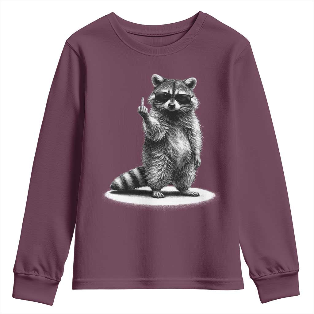 Raccoon Meme Youth Sweatshirt Middle Finger Trash Panda Sarcastic Humor TS10 Maroon Print Your Wear