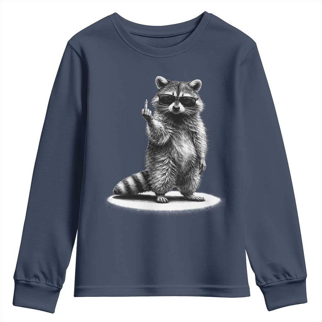 Raccoon Meme Youth Sweatshirt Middle Finger Trash Panda Sarcastic Humor TS10 Navy Print Your Wear