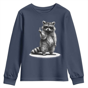 Raccoon Meme Youth Sweatshirt Middle Finger Trash Panda Sarcastic Humor TS10 Navy Print Your Wear