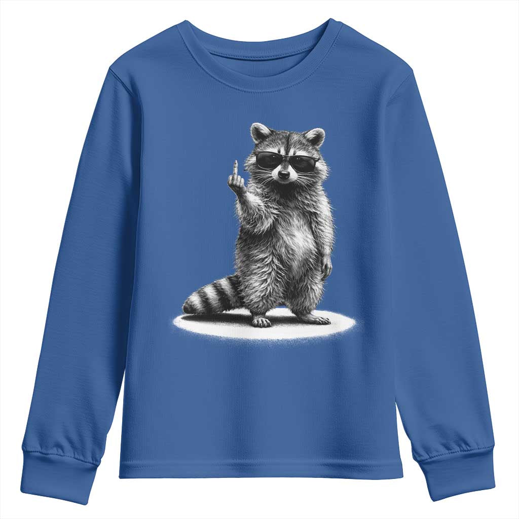 Raccoon Meme Youth Sweatshirt Middle Finger Trash Panda Sarcastic Humor TS10 Royal Blue Print Your Wear