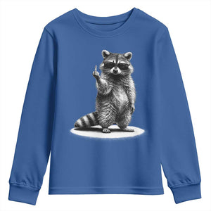 Raccoon Meme Youth Sweatshirt Middle Finger Trash Panda Sarcastic Humor TS10 Royal Blue Print Your Wear