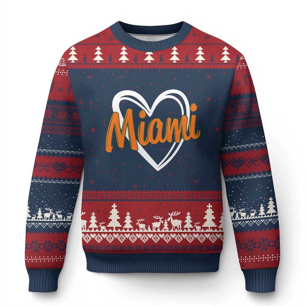 Vintage Miami Ugly Christmas Sweater Classic Retro City Heart TS10 Navy Red Print Your Wear