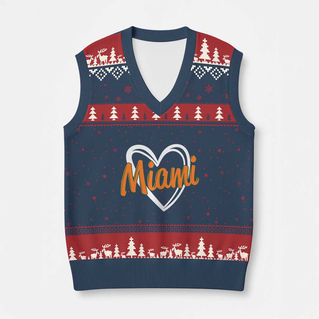 Vintage Miami V-Neck Knit Sweater Vest Classic Retro City Heart TS10 Navy Red Print Your Wear