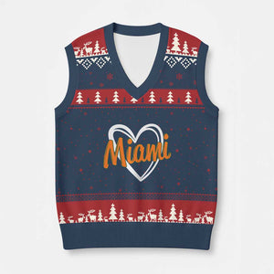 Vintage Miami V-Neck Knit Sweater Vest Classic Retro City Heart TS10 Navy Red Print Your Wear