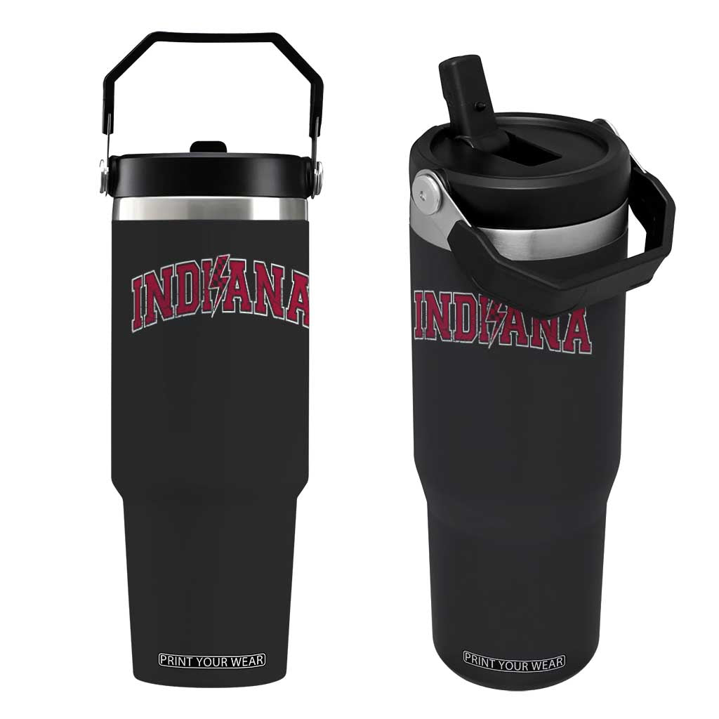 Indiana Flip Straw Tumbler Vintage Retro Varsity City Lightning Bolt Checkered TS10 One Size: 30 oz Black Print Your Wear