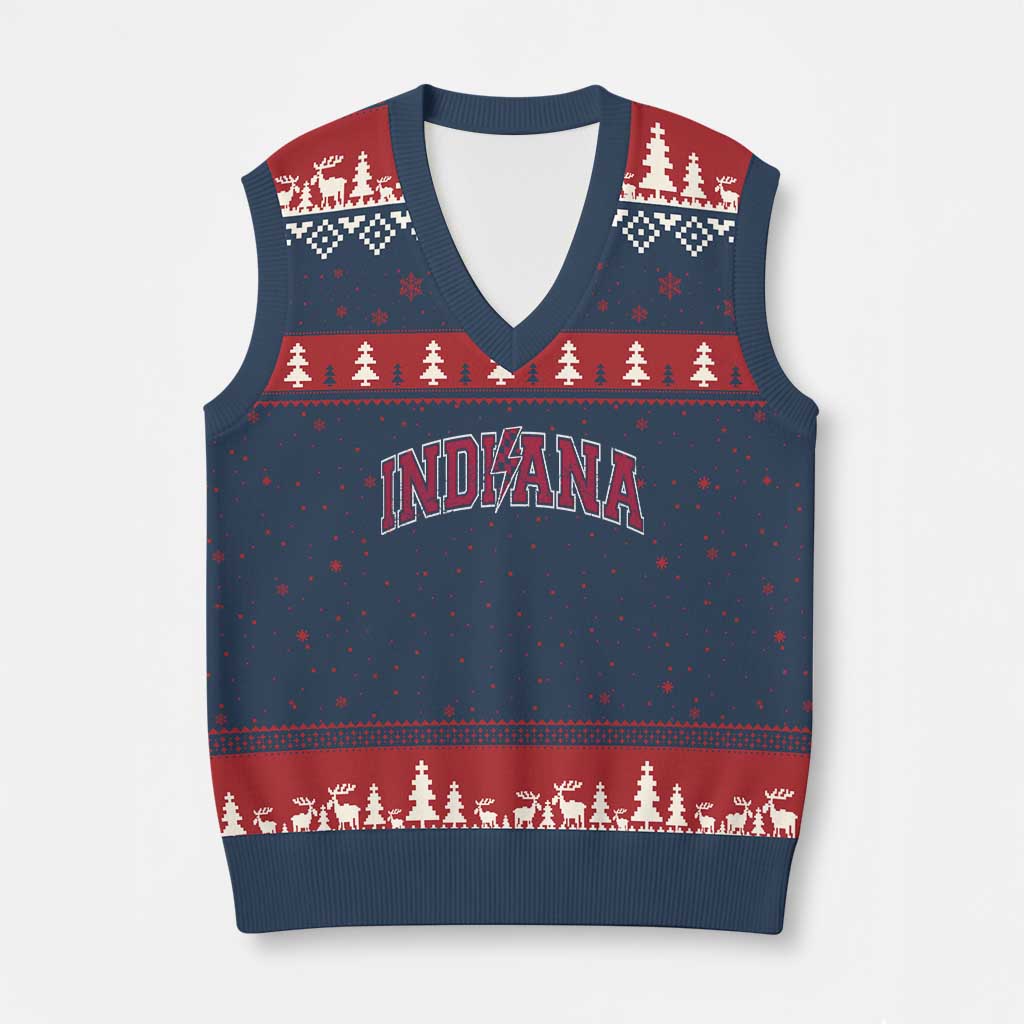 Indiana V-Neck Knit Sweater Vest Vintage Retro Varsity City Lightning Bolt Checkered TS10 Navy Red Print Your Wear