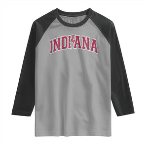 Indiana Raglan Shirt Vintage Retro Varsity City Lightning Bolt Checkered TS10 Sport Gray Black Print Your Wear