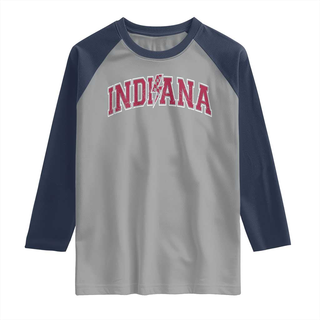 Indiana Raglan Shirt Vintage Retro Varsity City Lightning Bolt Checkered TS10 Sport Gray Navy Print Your Wear