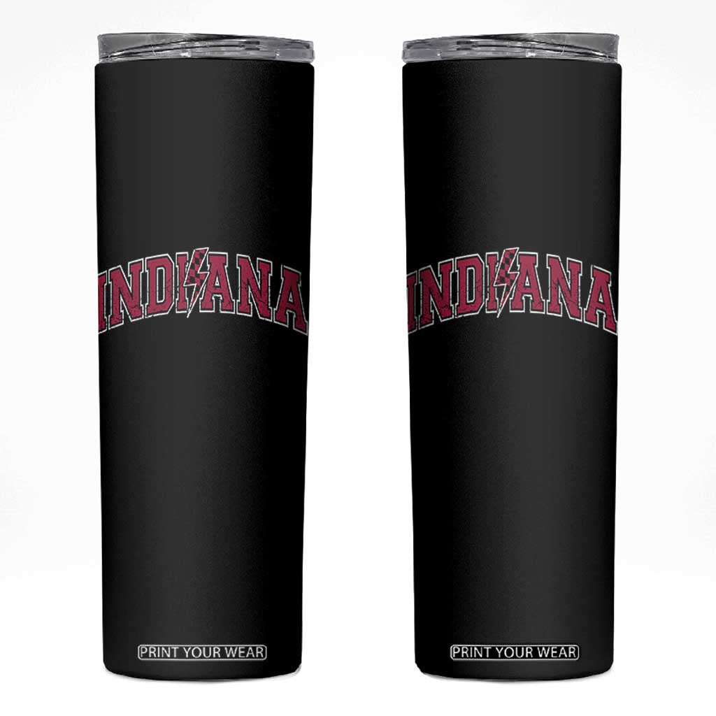 Indiana Skinny Tumbler Vintage Retro Varsity City Lightning Bolt Checkered TS10 Black Print Your Wear
