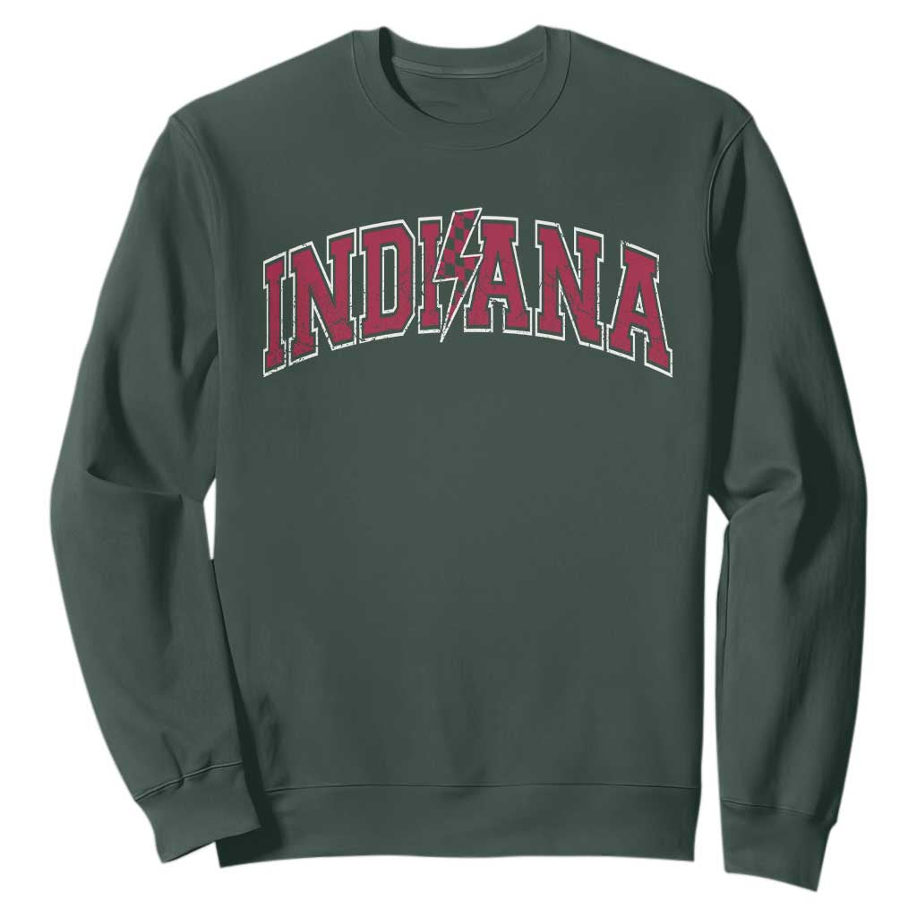 Indiana Sweatshirt Vintage Retro Varsity City Lightning Bolt Checkered - Print Your Wear
