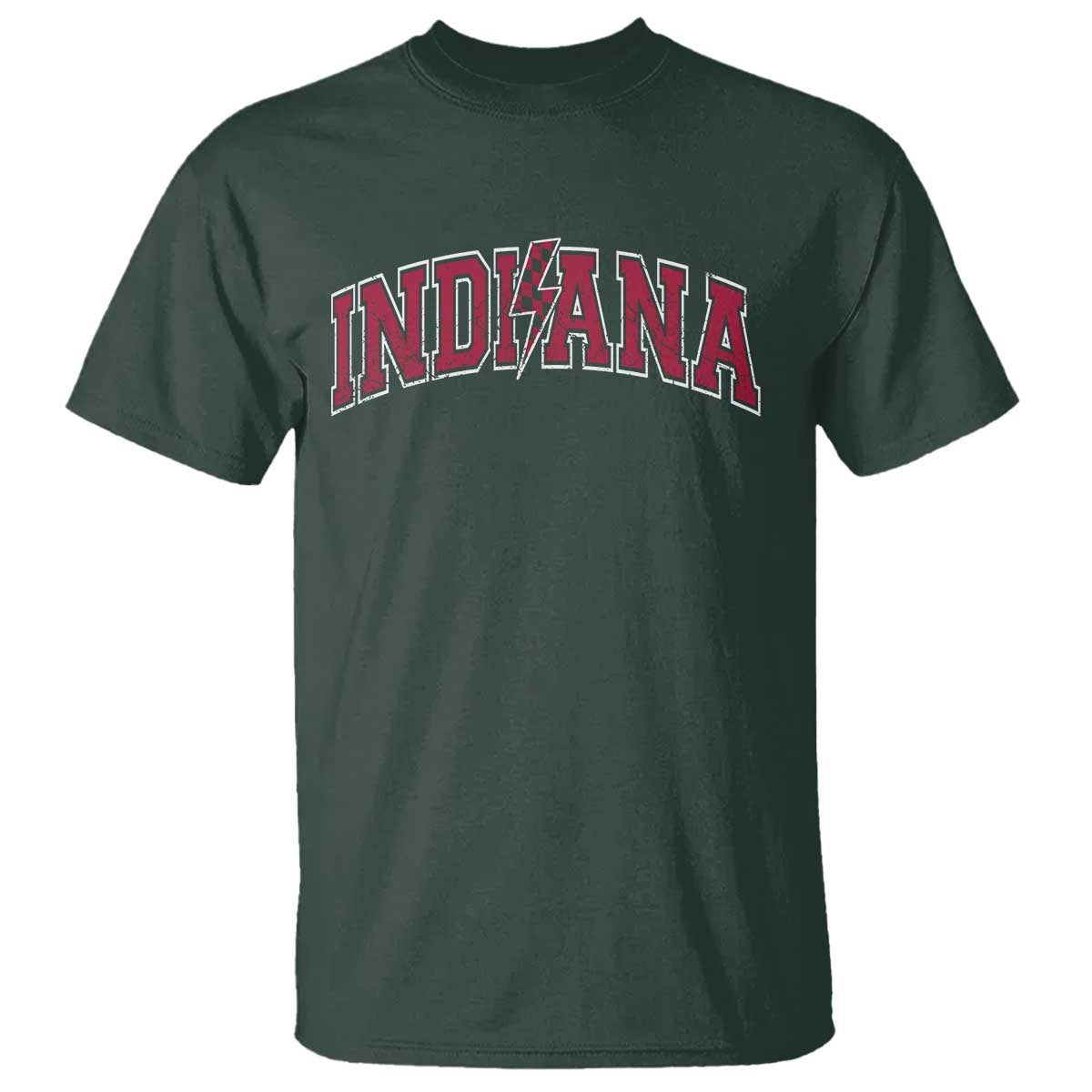 Indiana T Shirt Vintage Retro Varsity City Lightning Bolt Checkered TS10 Dark Forest Green Print Your Wear