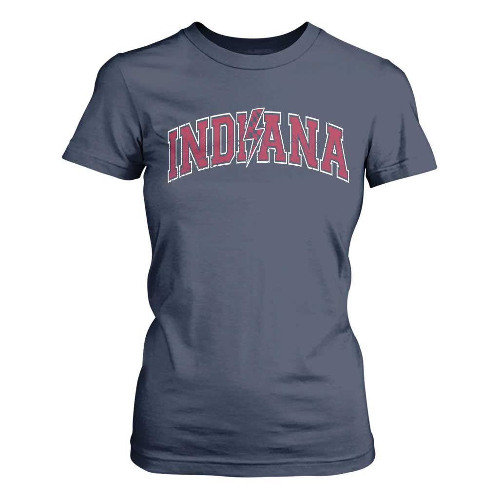 Indiana T Shirt For Women Vintage Retro Varsity City Lightning Bolt Checkered TS10 Navy Print Your Wear