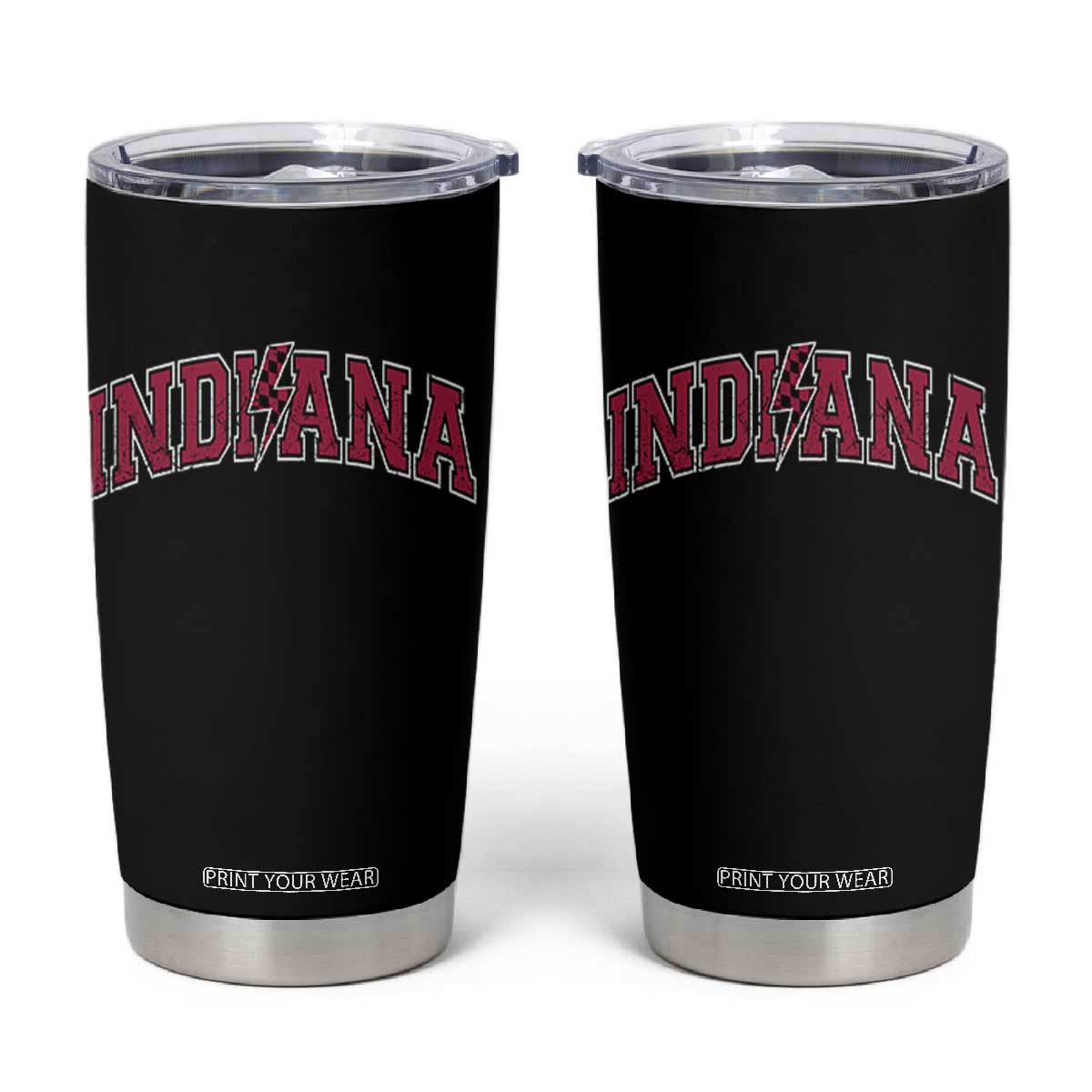Indiana Tumbler Cup Vintage Retro Varsity City Lightning Bolt Checkered TS10 Black Print Your Wear