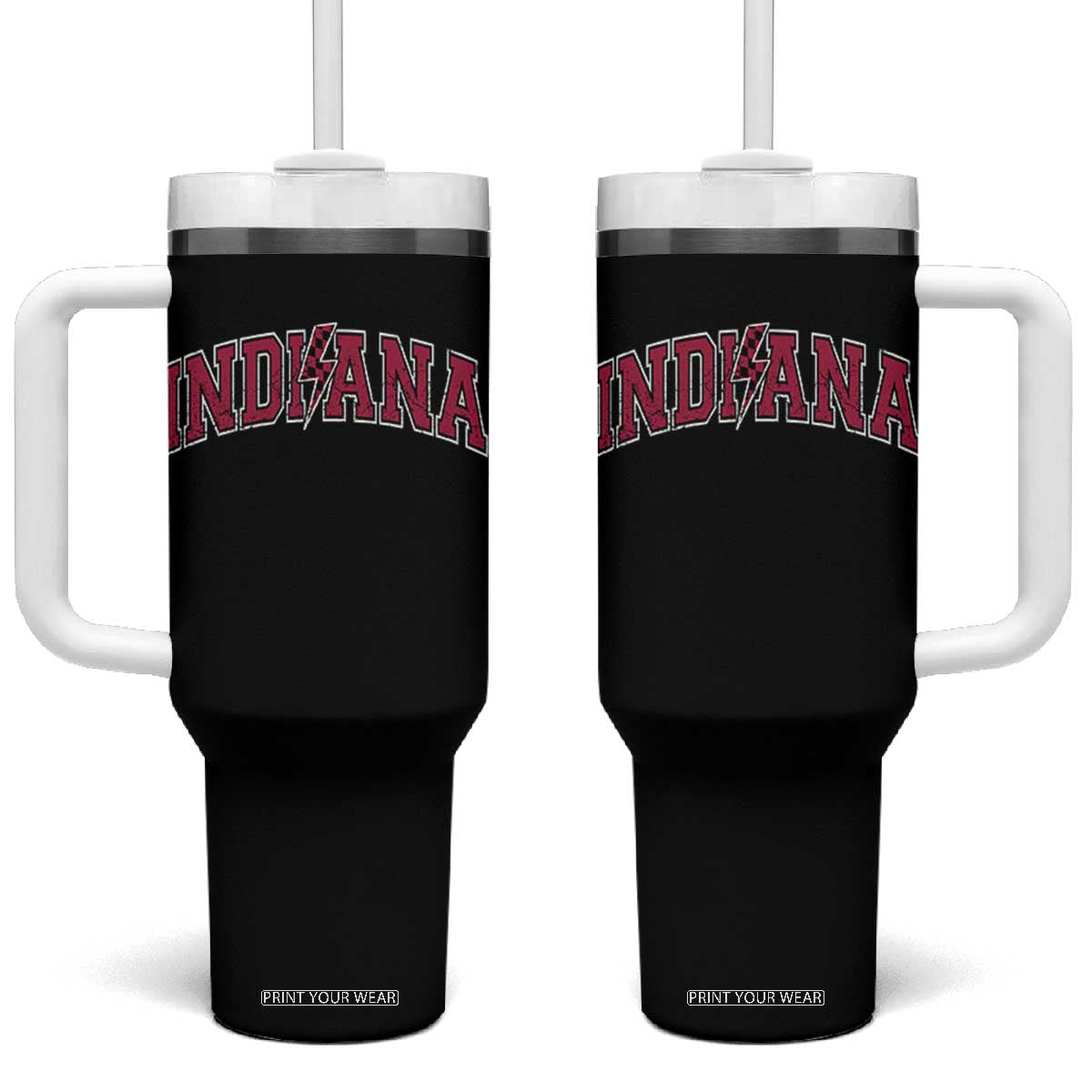 Indiana Tumbler With Handle Vintage Retro Varsity City Lightning Bolt Checkered TS10 One Size: 40 oz Black Print Your Wear