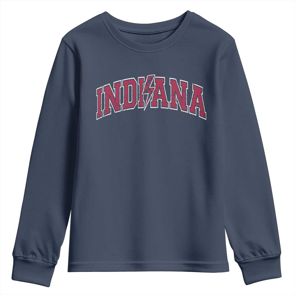Indiana Youth Sweatshirt Vintage Retro Varsity City Lightning Bolt Checkered TS10 Navy Print Your Wear